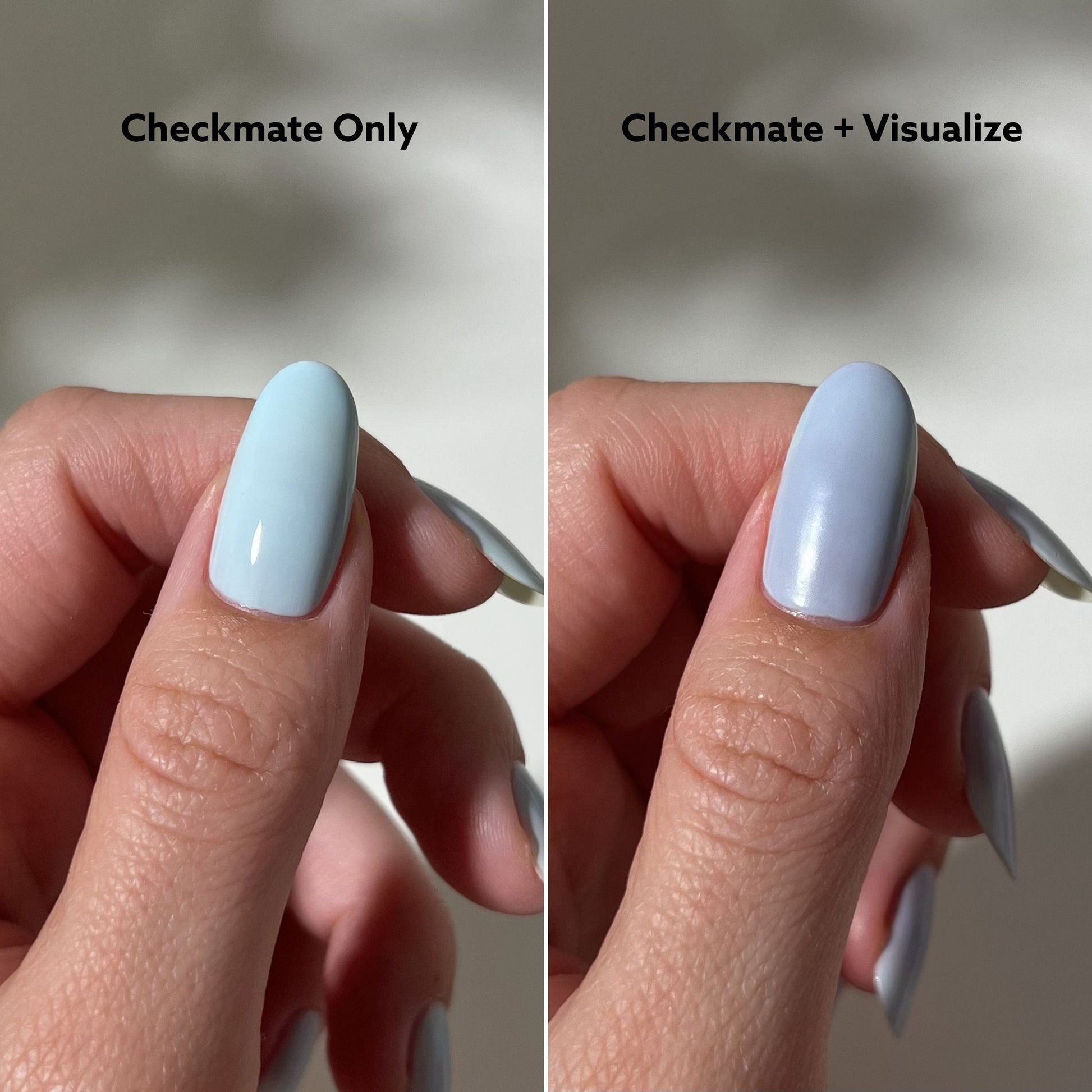 nail comparison with two blue shades
