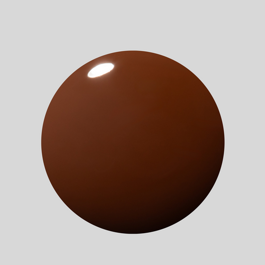 A glossy, smooth brown sphere centered on a solid light gray background.