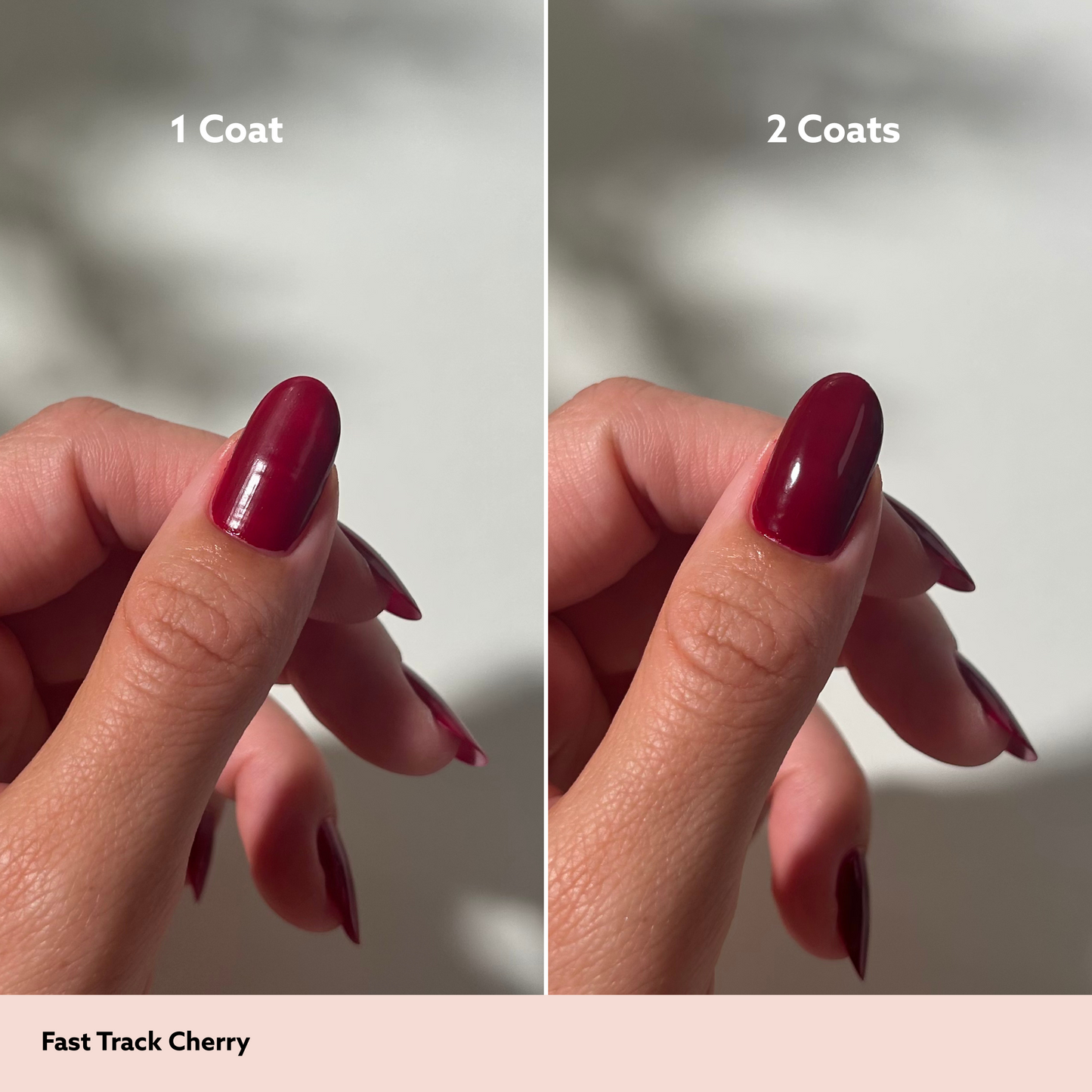 Fast Track Cherry by Dazzle Dry Lacquer Painted One Coat vs. 2 Coats