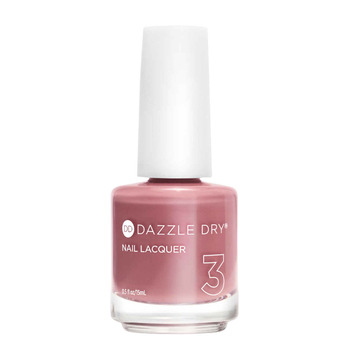 A bottle of Dazzle Dry Nail Lacquer in shade 3, featuring a dusty rose pink color with a white cap, set against a plain white background.
