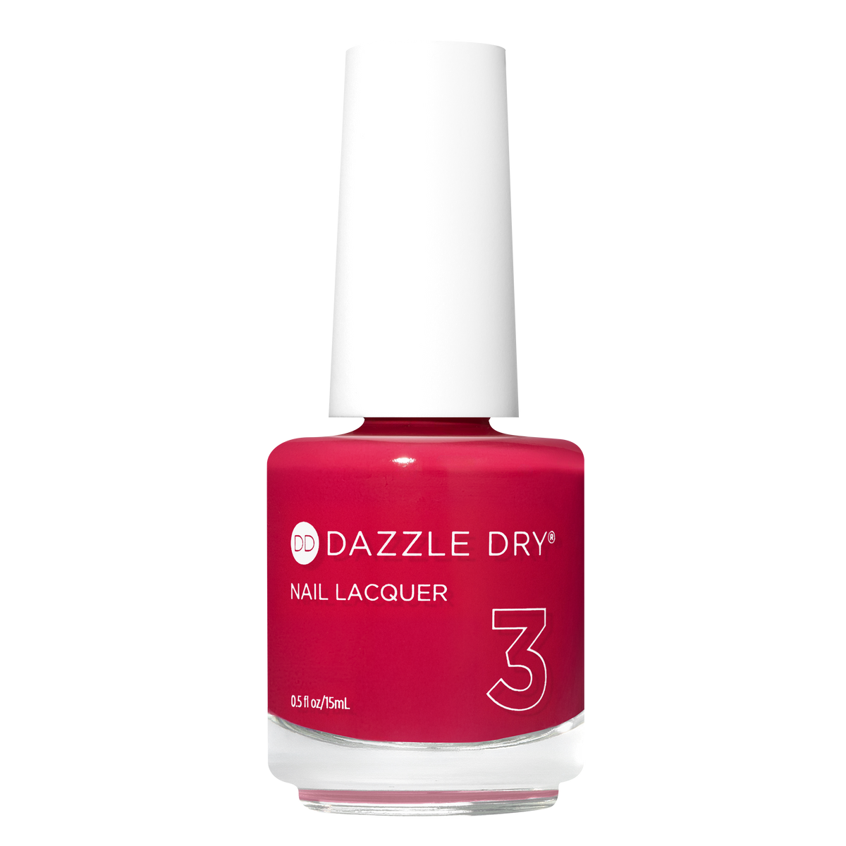 A bottle of Dazzle Dry Nail Lacquer in shade number 3, featuring a vibrant deep berry pink color inside a clear glass bottle with a white cap, set against a plain white background.