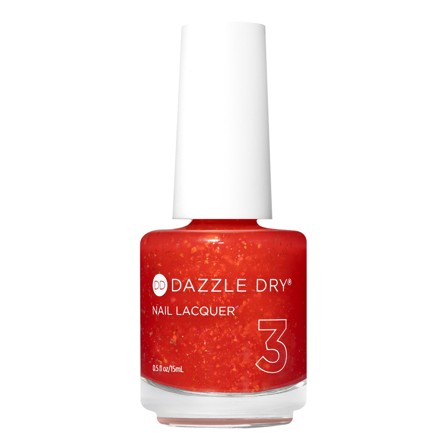 Red nail polish bottle with white cap on a white background