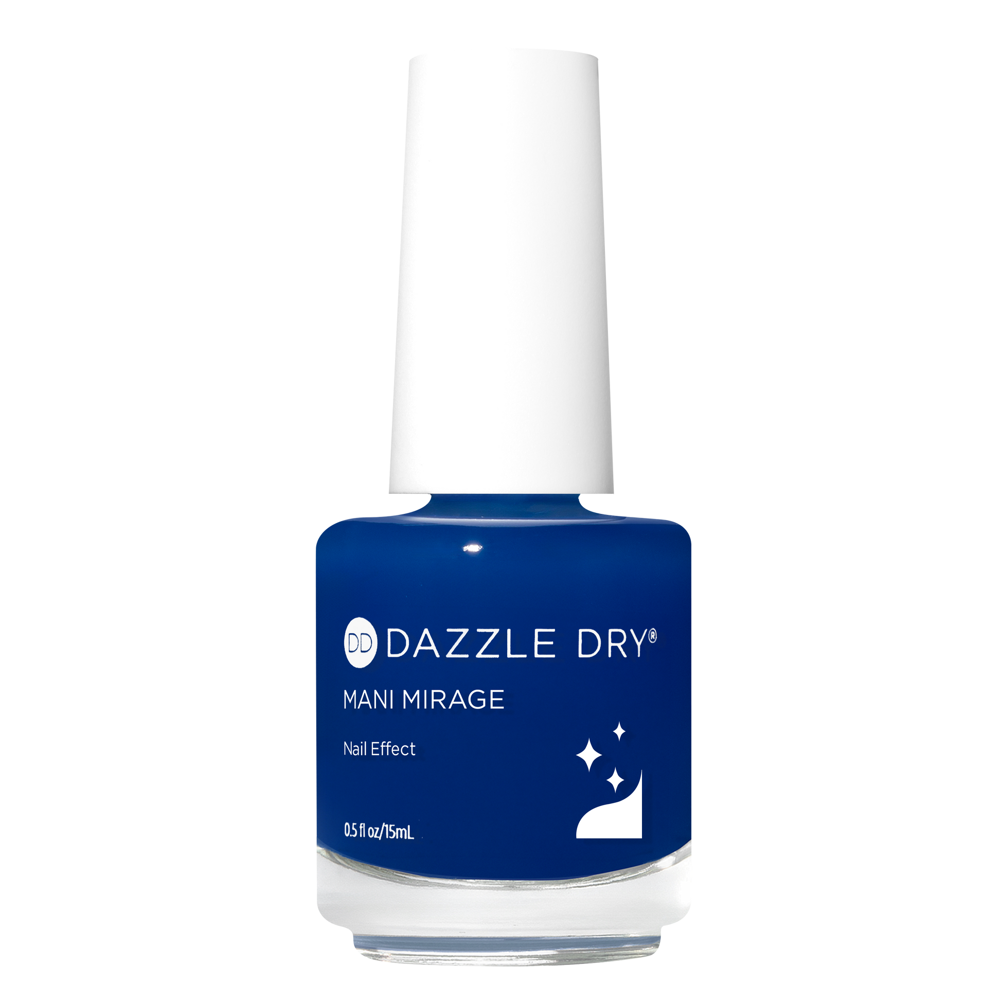 Blue nail polish bottle with white cap on a white background