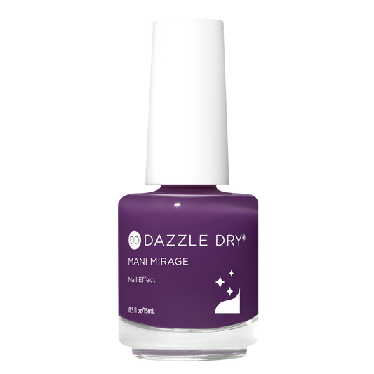 Purple nail polish bottle with white cap on a white background