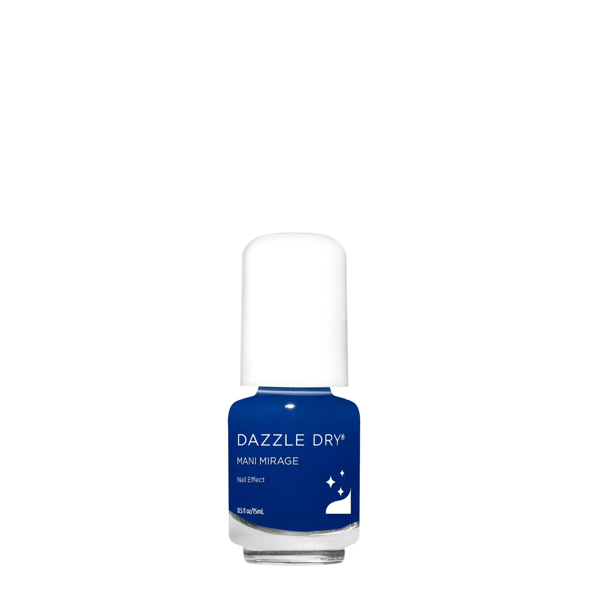 Blue nail polish bottle with white cap on a white background