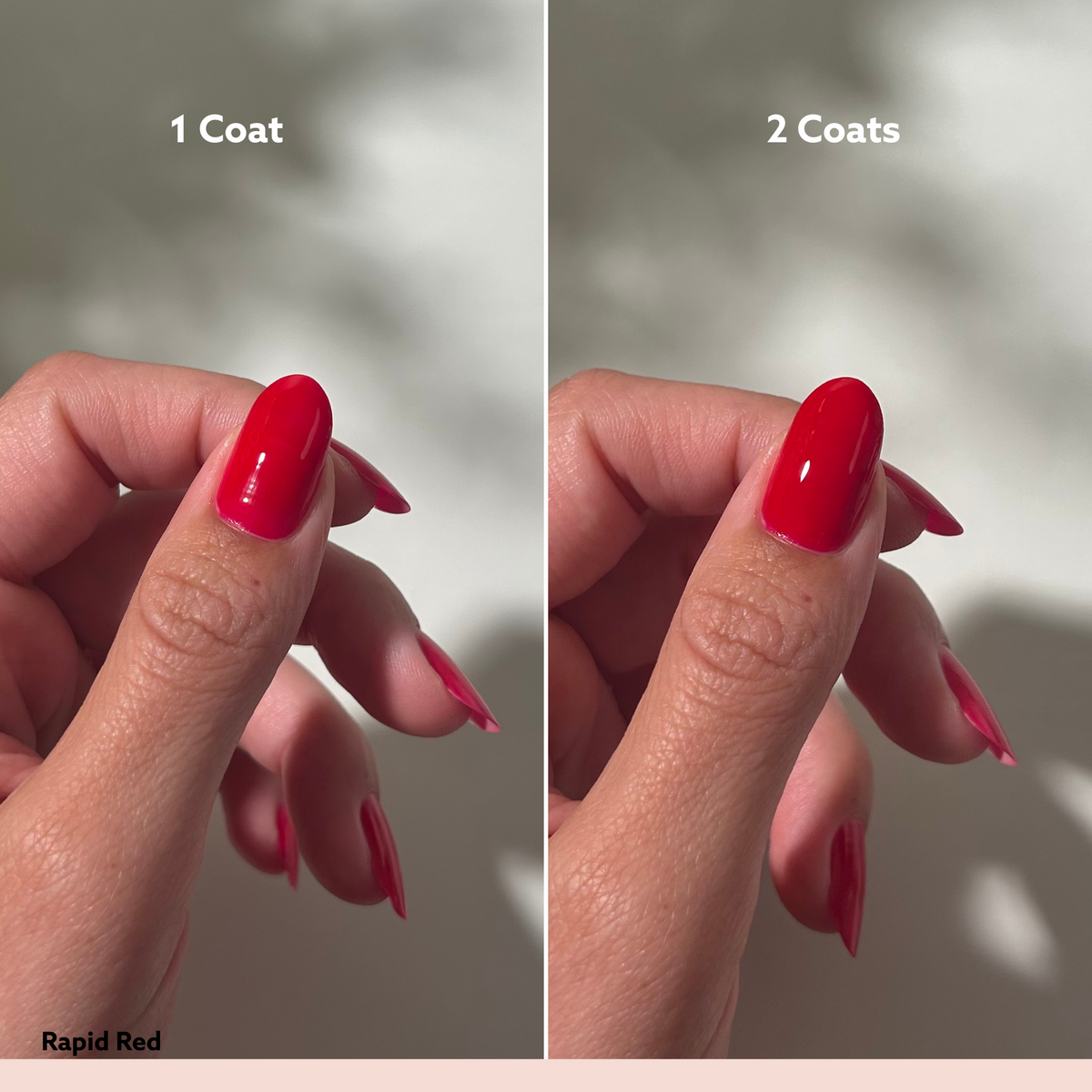 Rapid Red by Dazzle Dry Lacquer Painted One Coat vs. 2 Coats