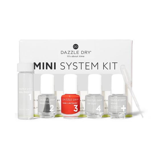 Red Hot Chili Mini Kit - Mini Nail Prep Bottle, Mini Base Coat Bottle, Red Hot Chili Mini Nail Lacquer Bottle, Mini Top Coat Bottle, Mini Revive Bottle