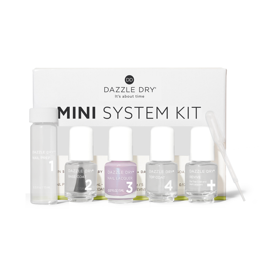 Lovely Lilac Mini Kit -Mini Nail Prep Bottle, Mini Base Coat Bottle, Lovely Lilac Mini Nail Lacquer Bottle, Mini Top Coat Bottle, Mini Revive Bottle