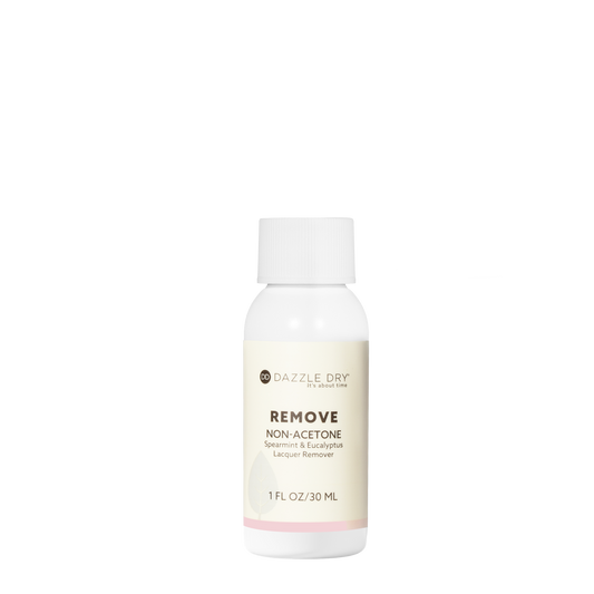 Bottle of Dazzle Dry non-acetone remover on a white background 1FL OZ